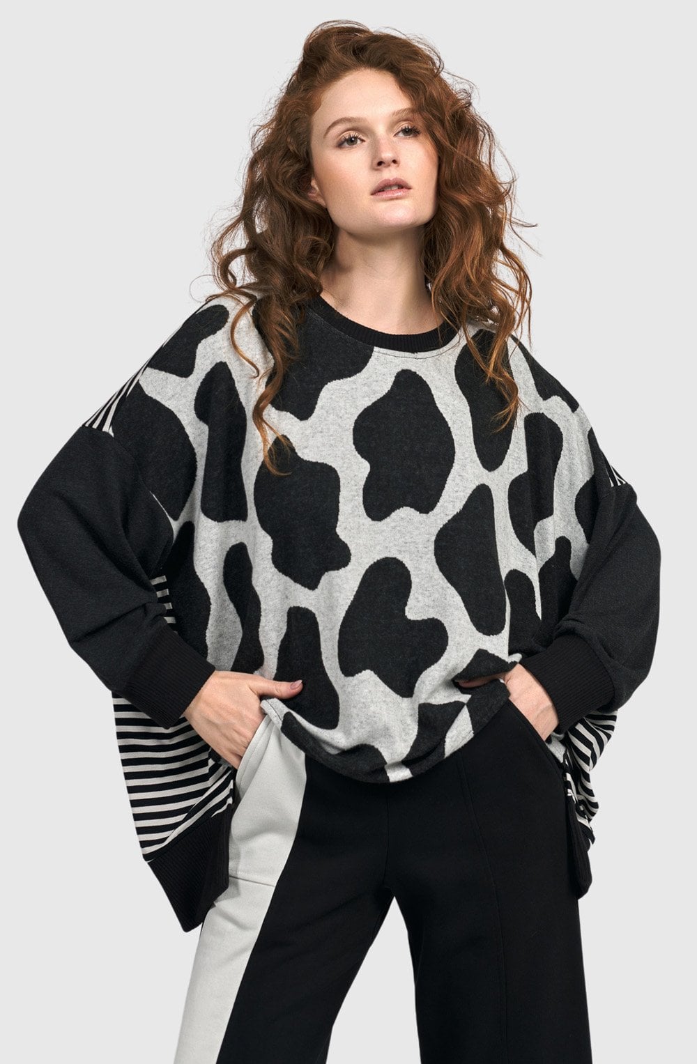Black and Off White Urban Metaphor Oversized Top