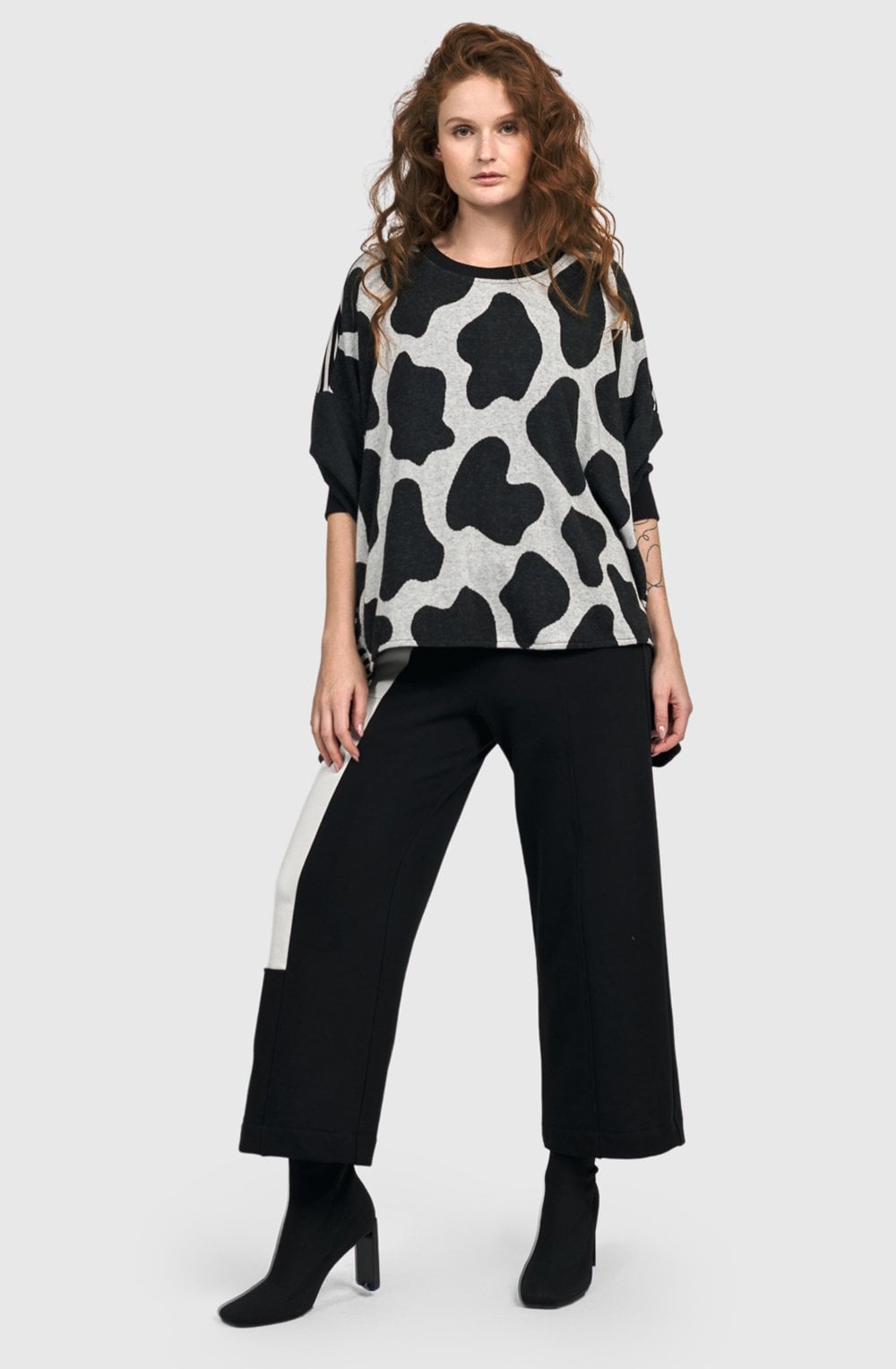 Black and Off White Urban Metaphor Oversized Top