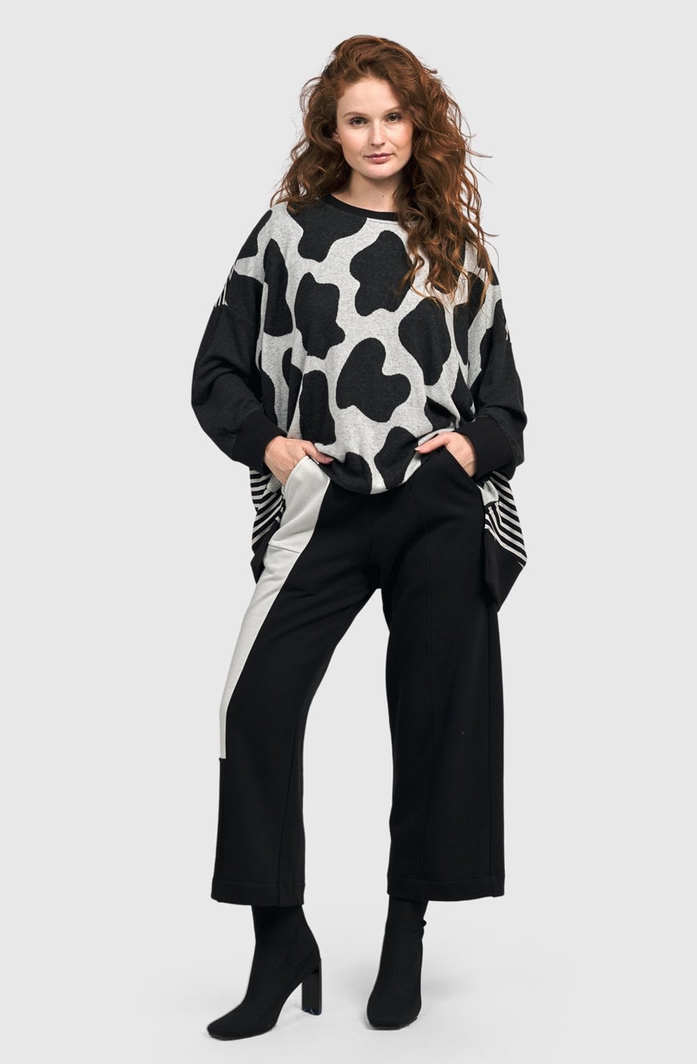 Black and Off White Urban Metaphor Oversized Top