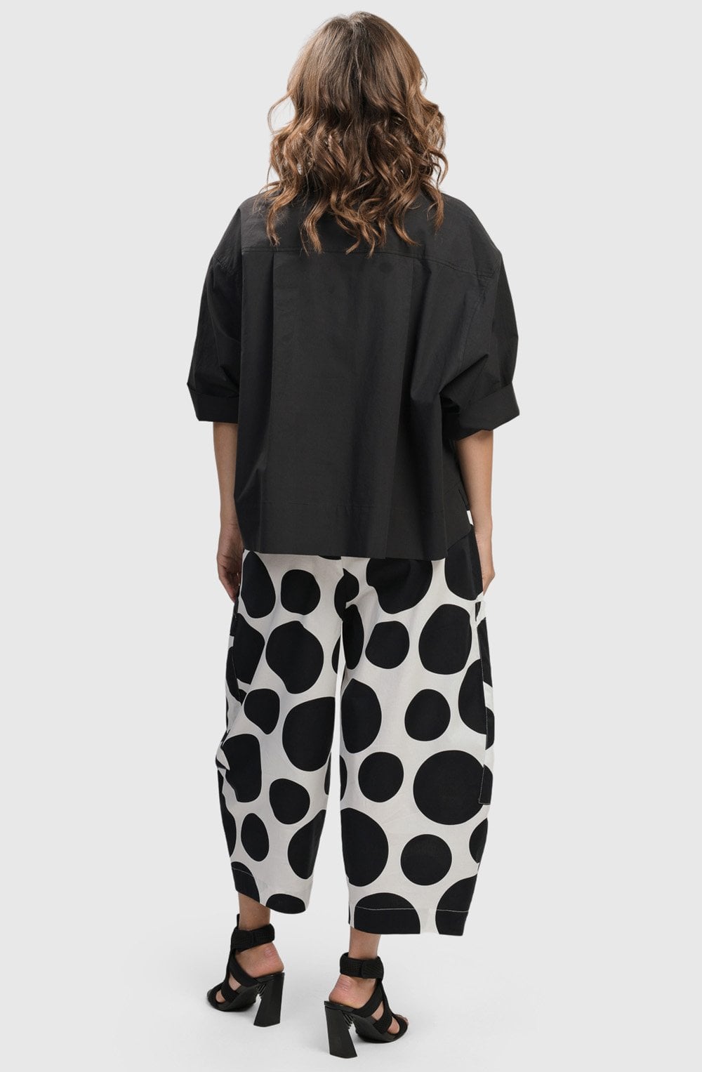 Black and White Dot Barrel Trousers