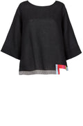 Black Linen Colour Trim Top