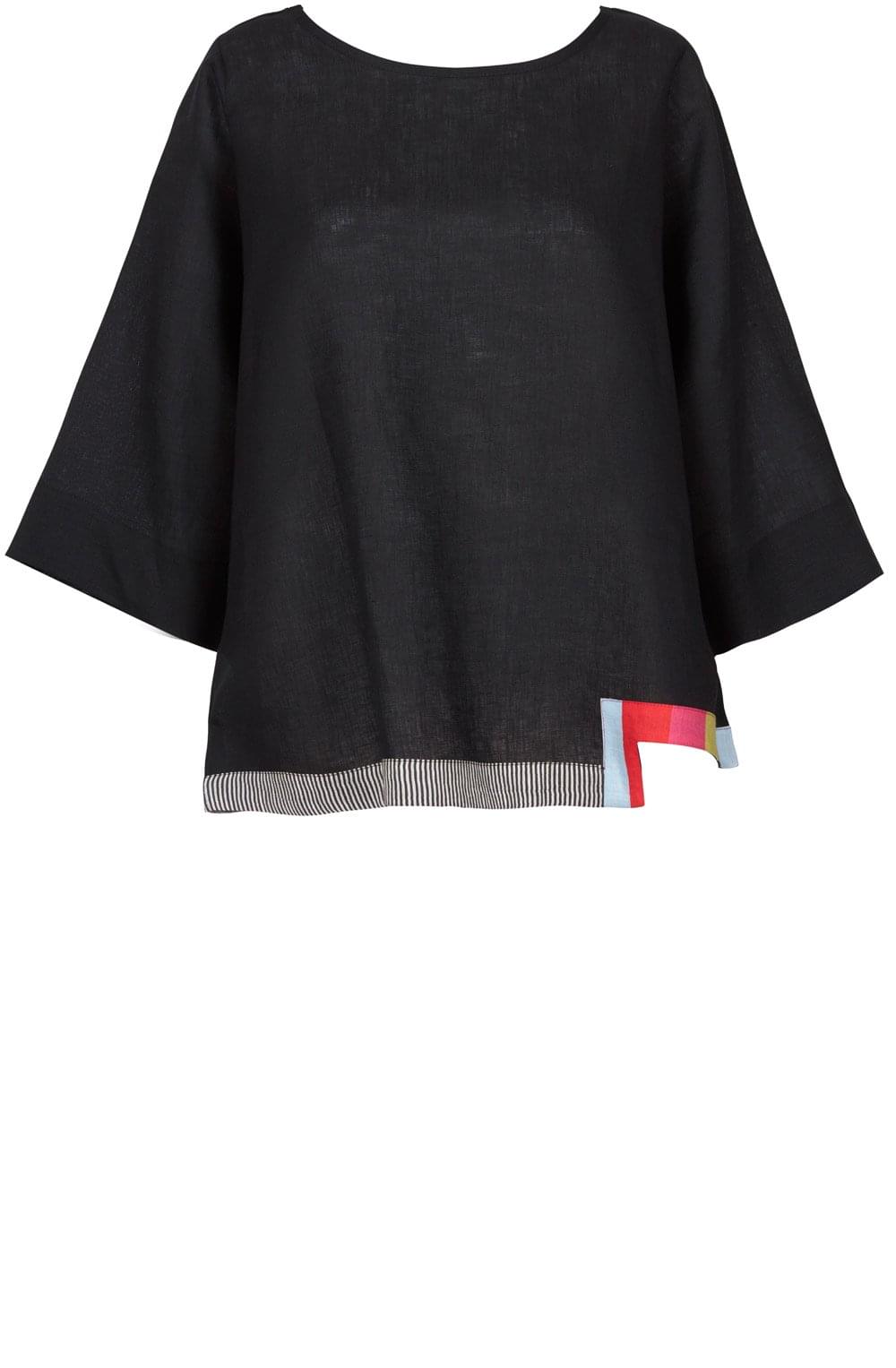 Black Linen Colour Trim Top