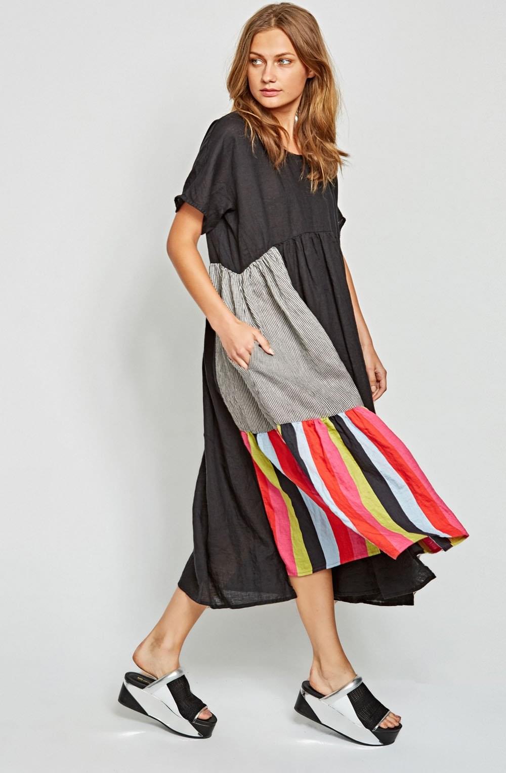 Black Linen Patch Dress