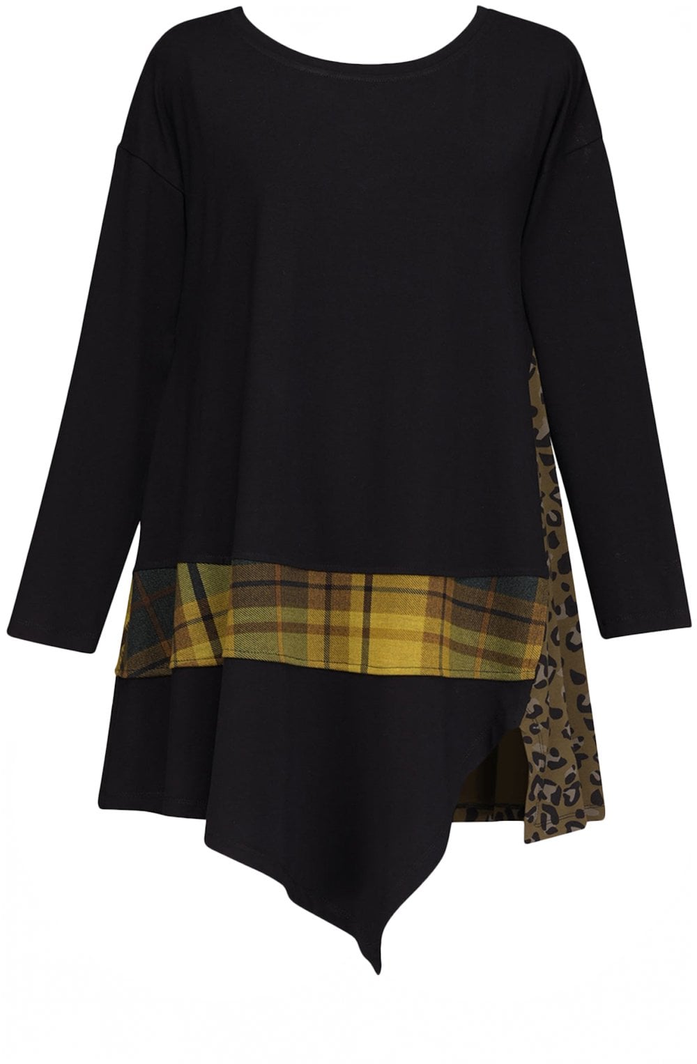 Black Plaid And Leopard Asymmetric Top