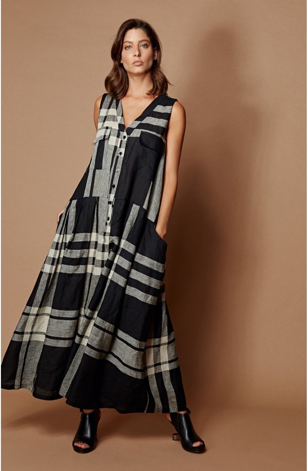 Check Print Linen Dress