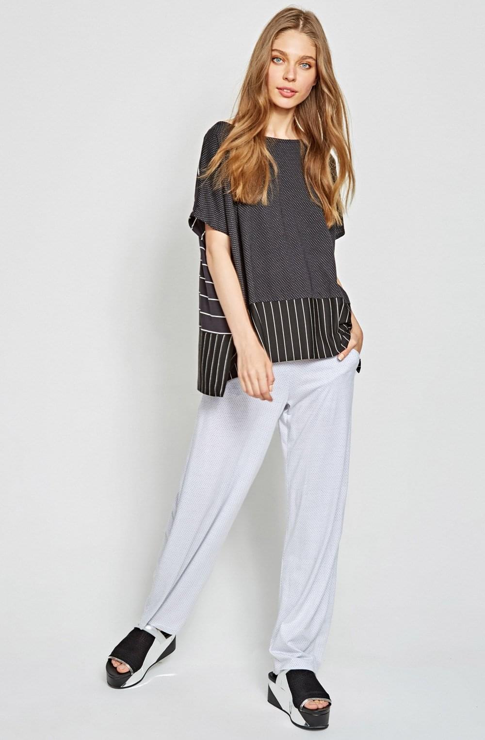 Contrasting Stripe & Spot Print Top