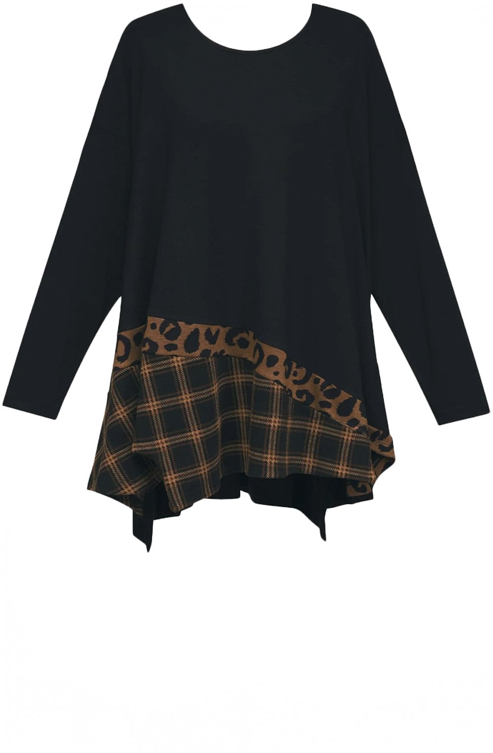 Ginger Animal Print and Plaid Asymmetric Top