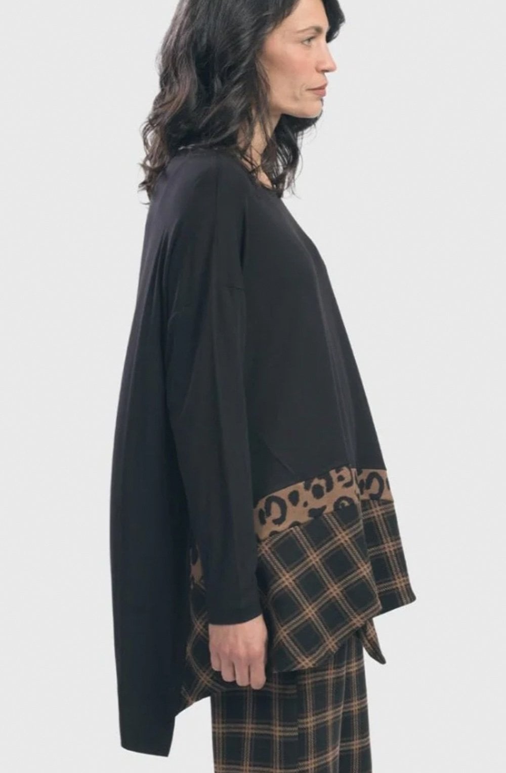Ginger Animal Print and Plaid Asymmetric Top