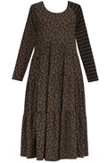 Khaki Leopard & Stripe Print Dress
