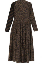 Khaki Leopard & Stripe Print Dress