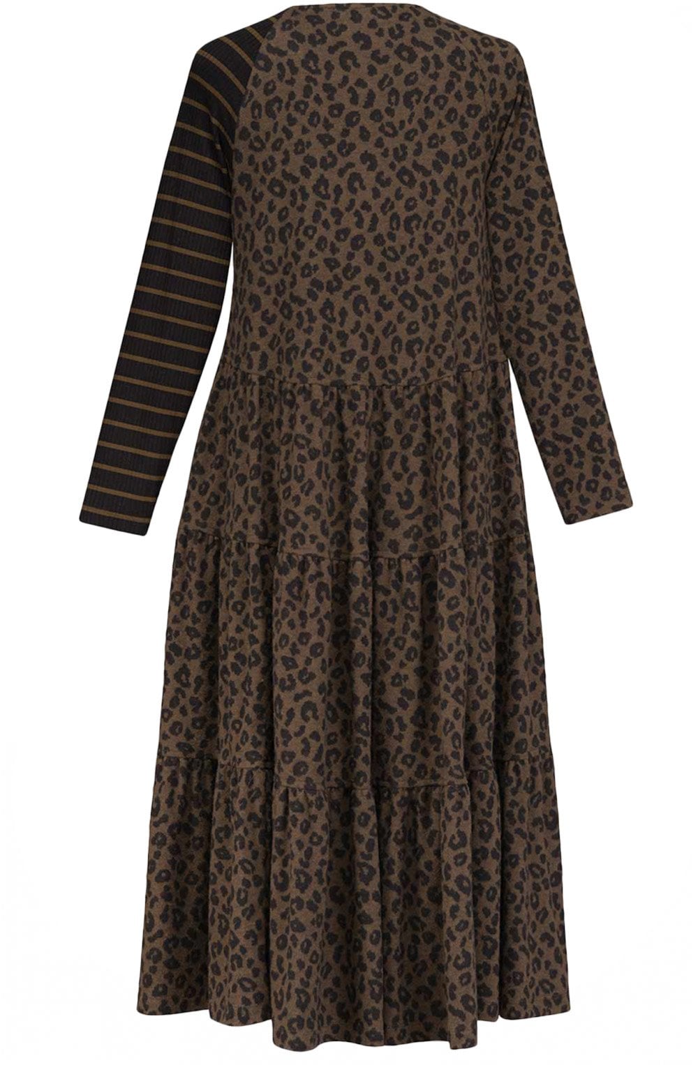 Khaki Leopard & Stripe Print Dress