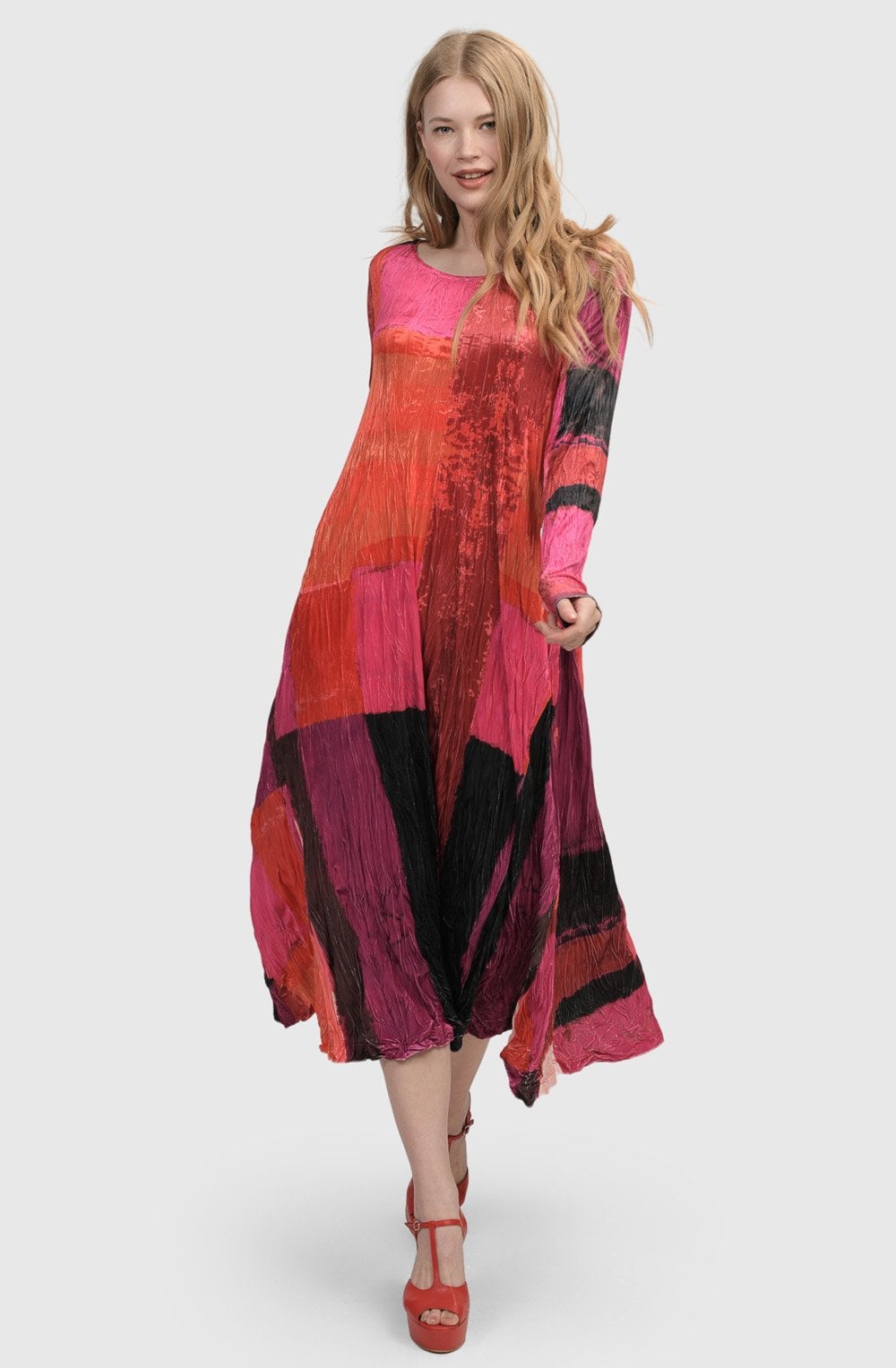 Magenta Crinkle Crushed Velvet Dress