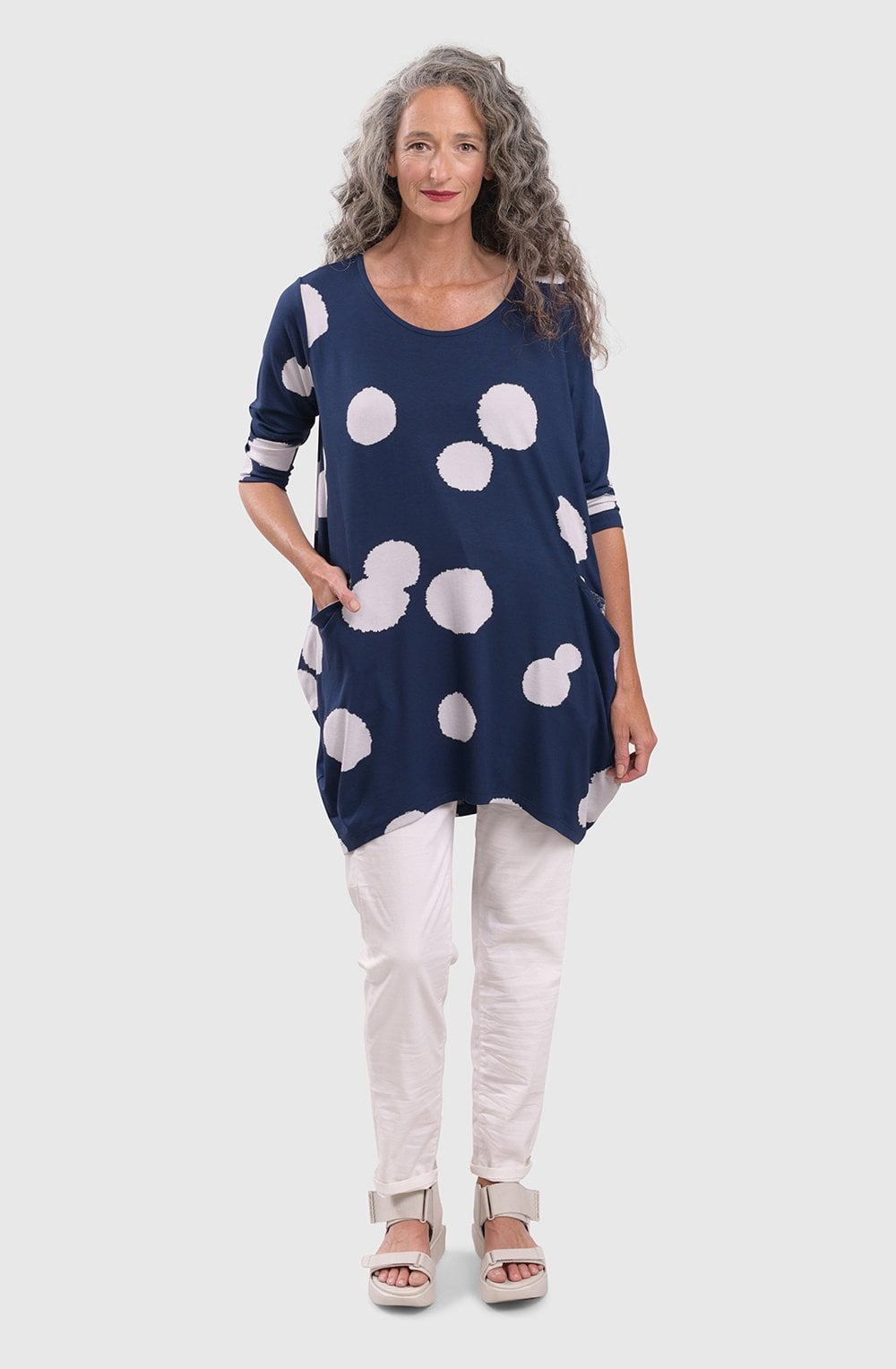 Navy Spot Cocoon Top