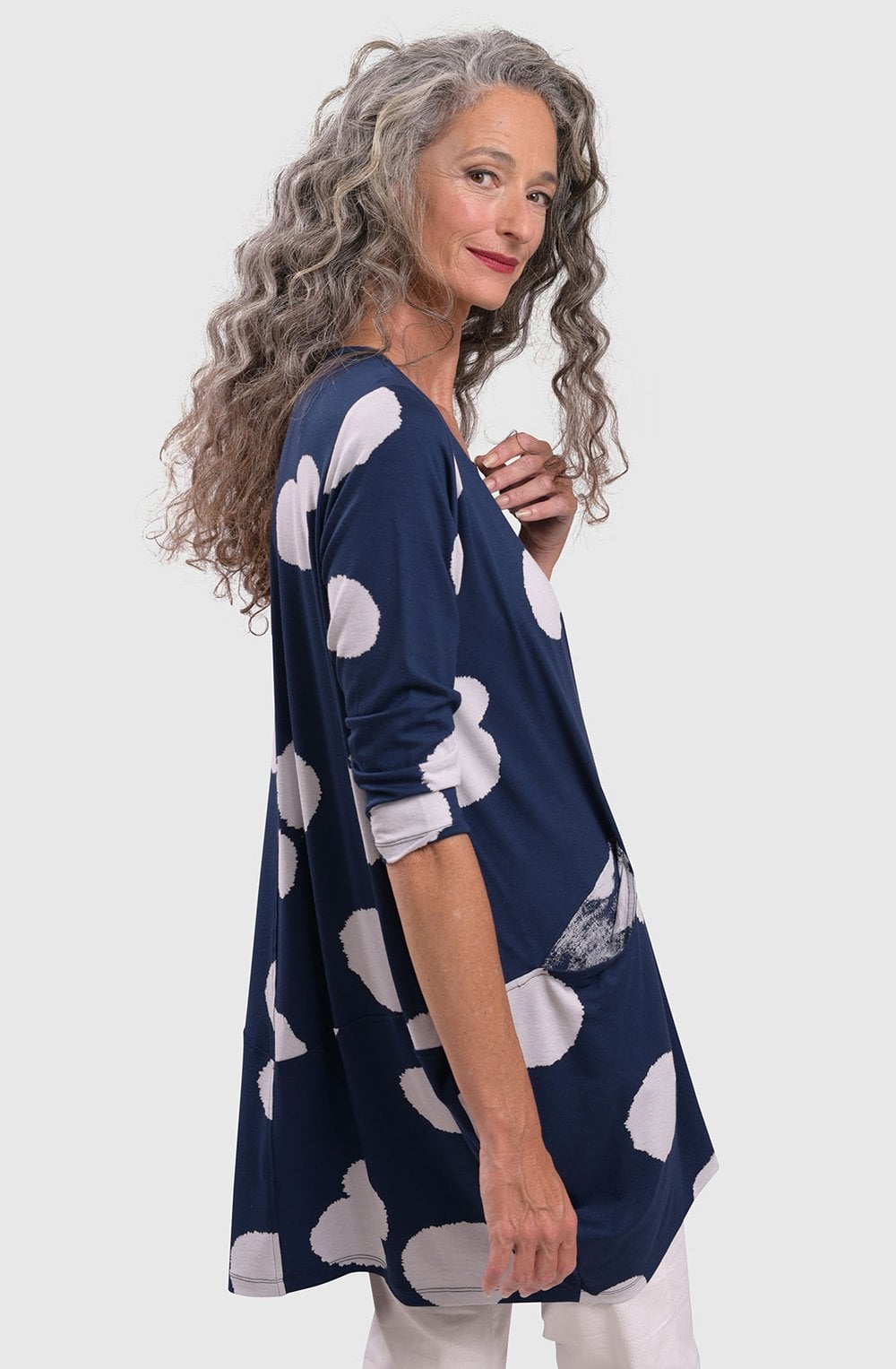 Navy Spot Cocoon Top