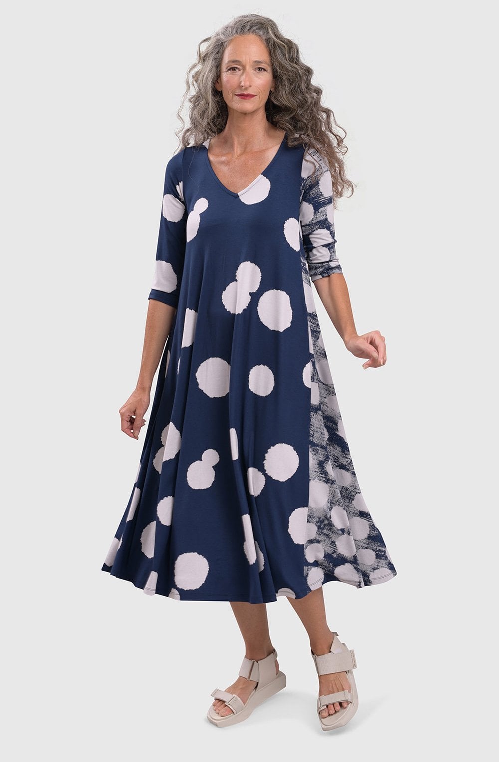 Navy Spot Swing Dress