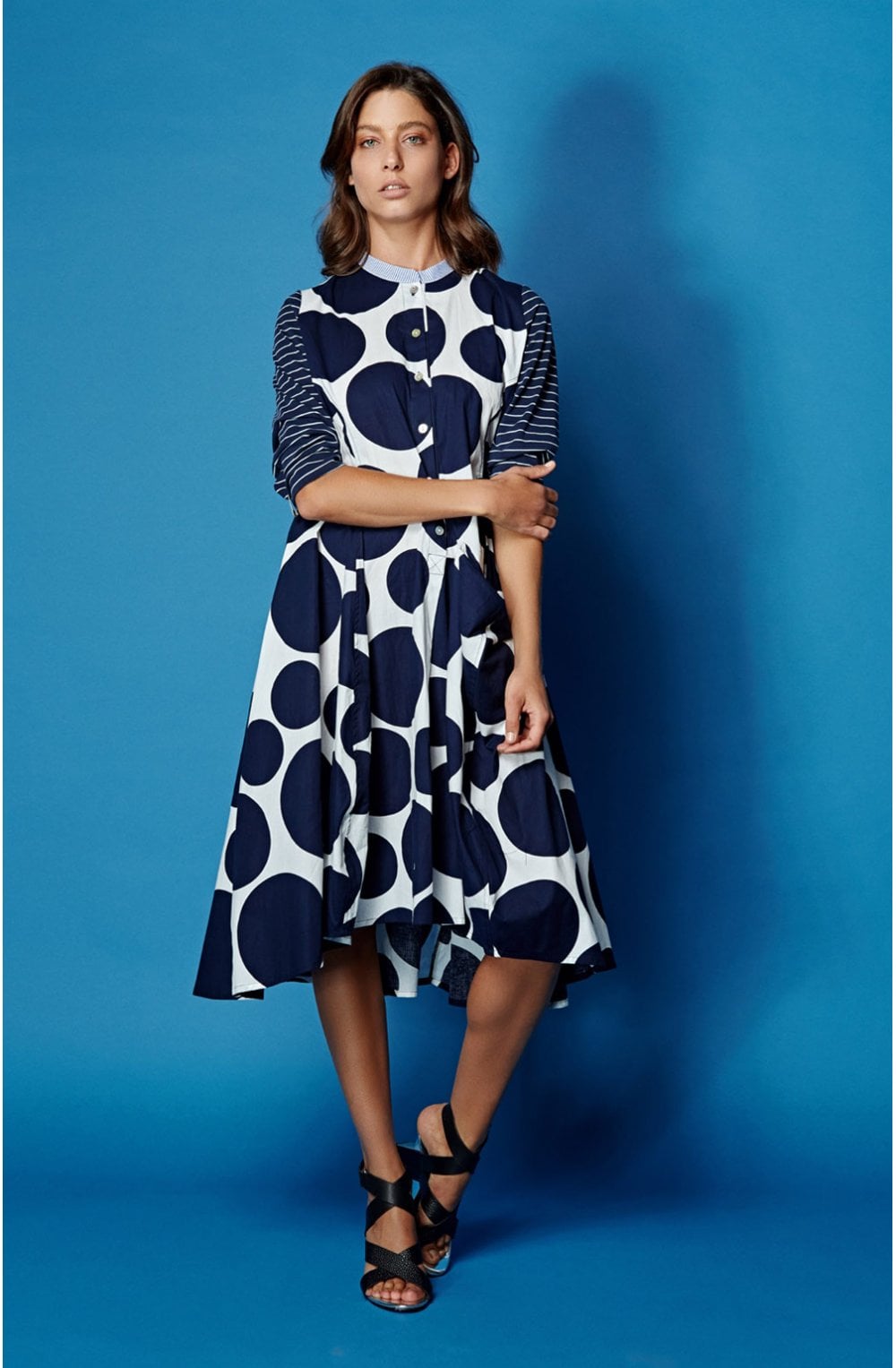 Navy & White Circular Print Dress