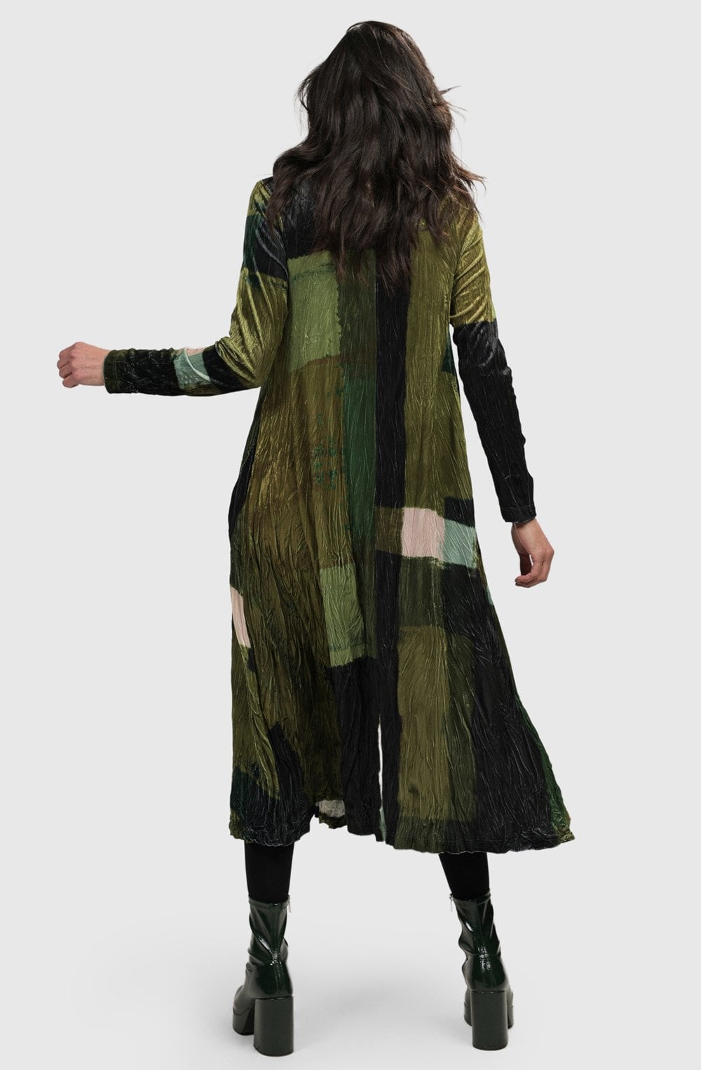 Olive Crinkle Crushed Velvet Dress