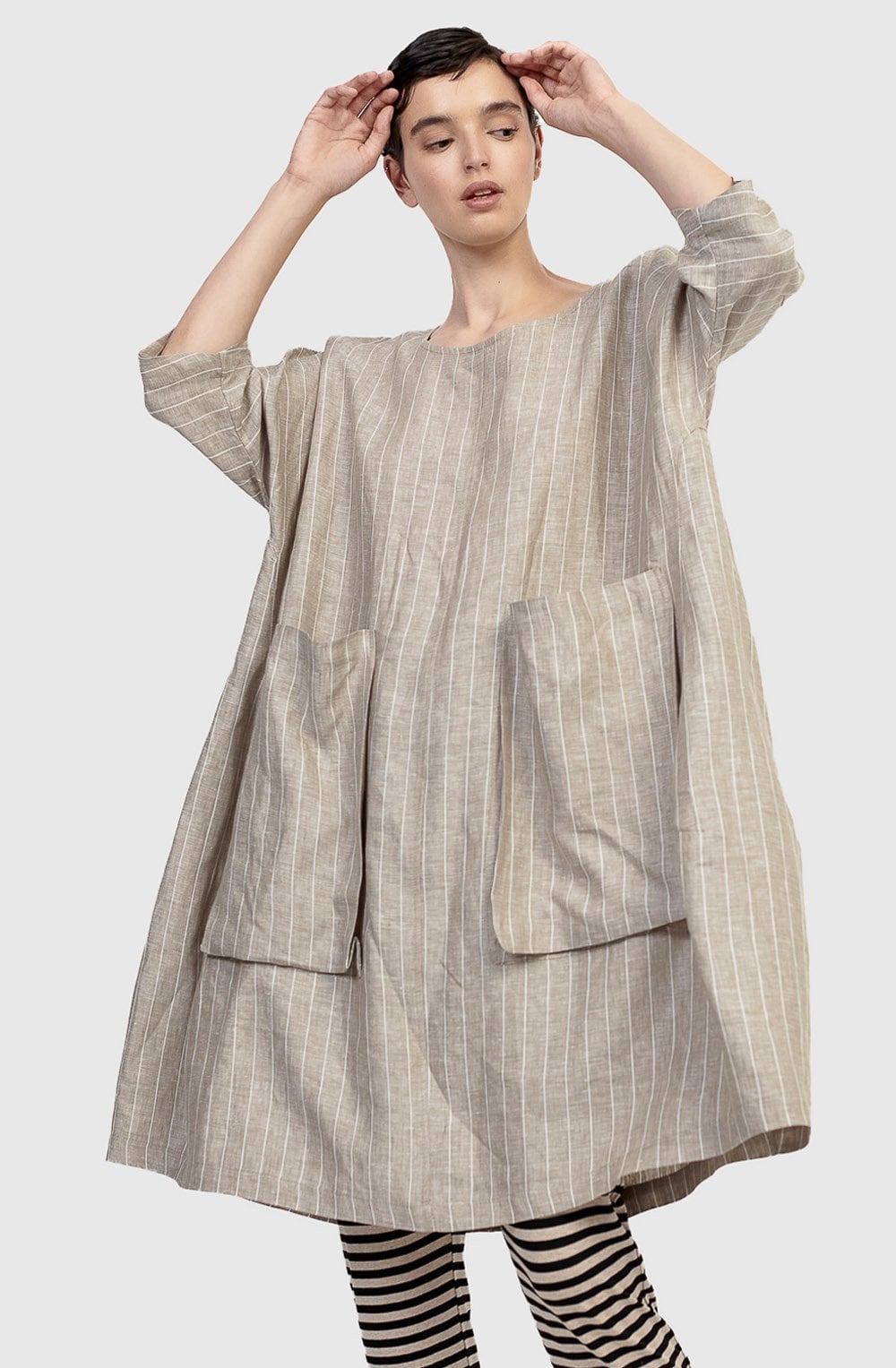 Sand Urban Trapeze Linen Dress