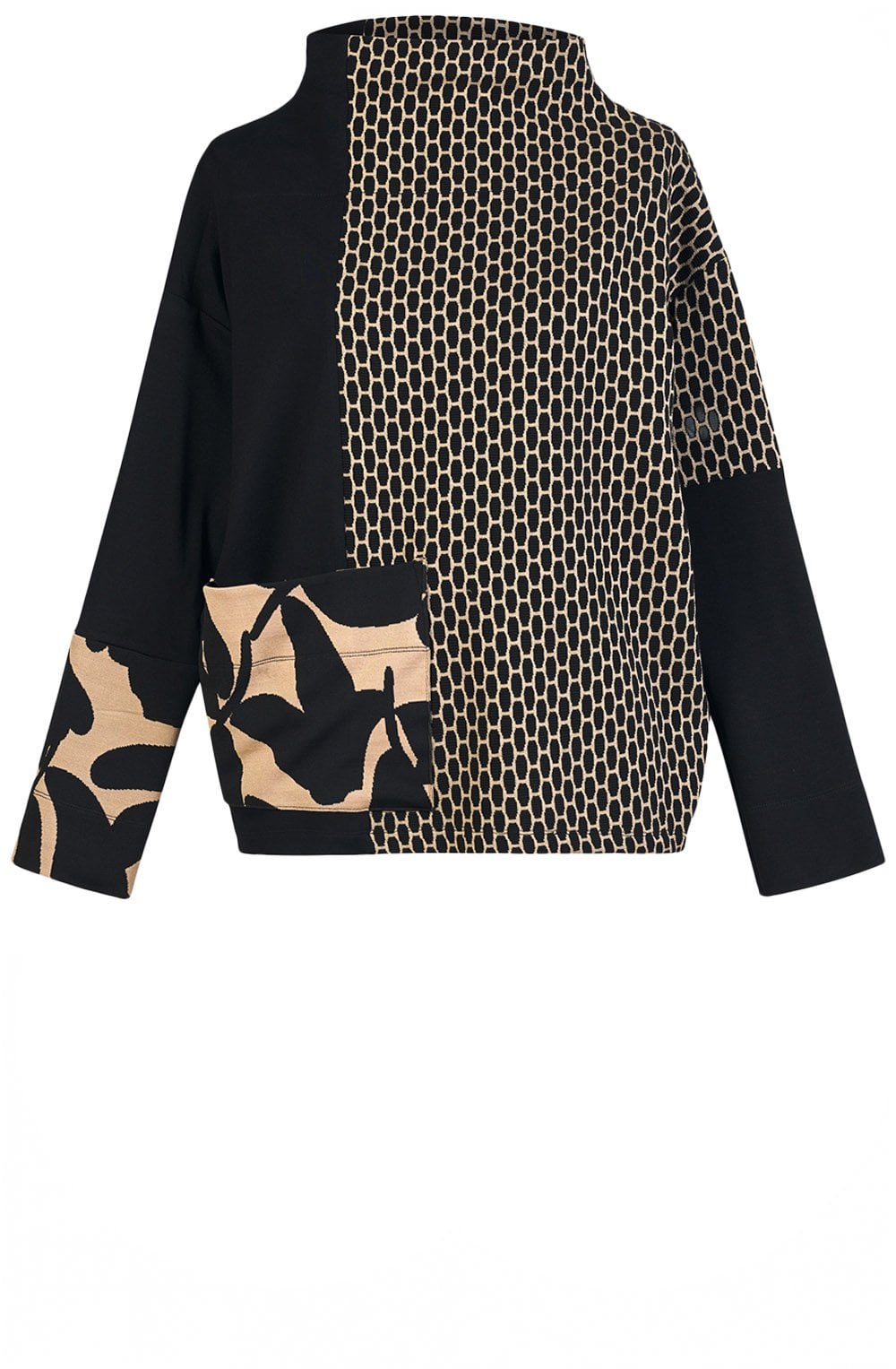 Tan and Black Mirabelle Funnel Neck Top