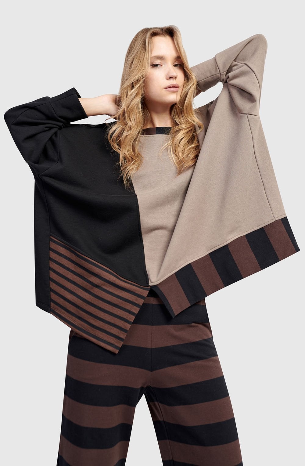 Urban Blitz Taupe Mix Crew Neck Top