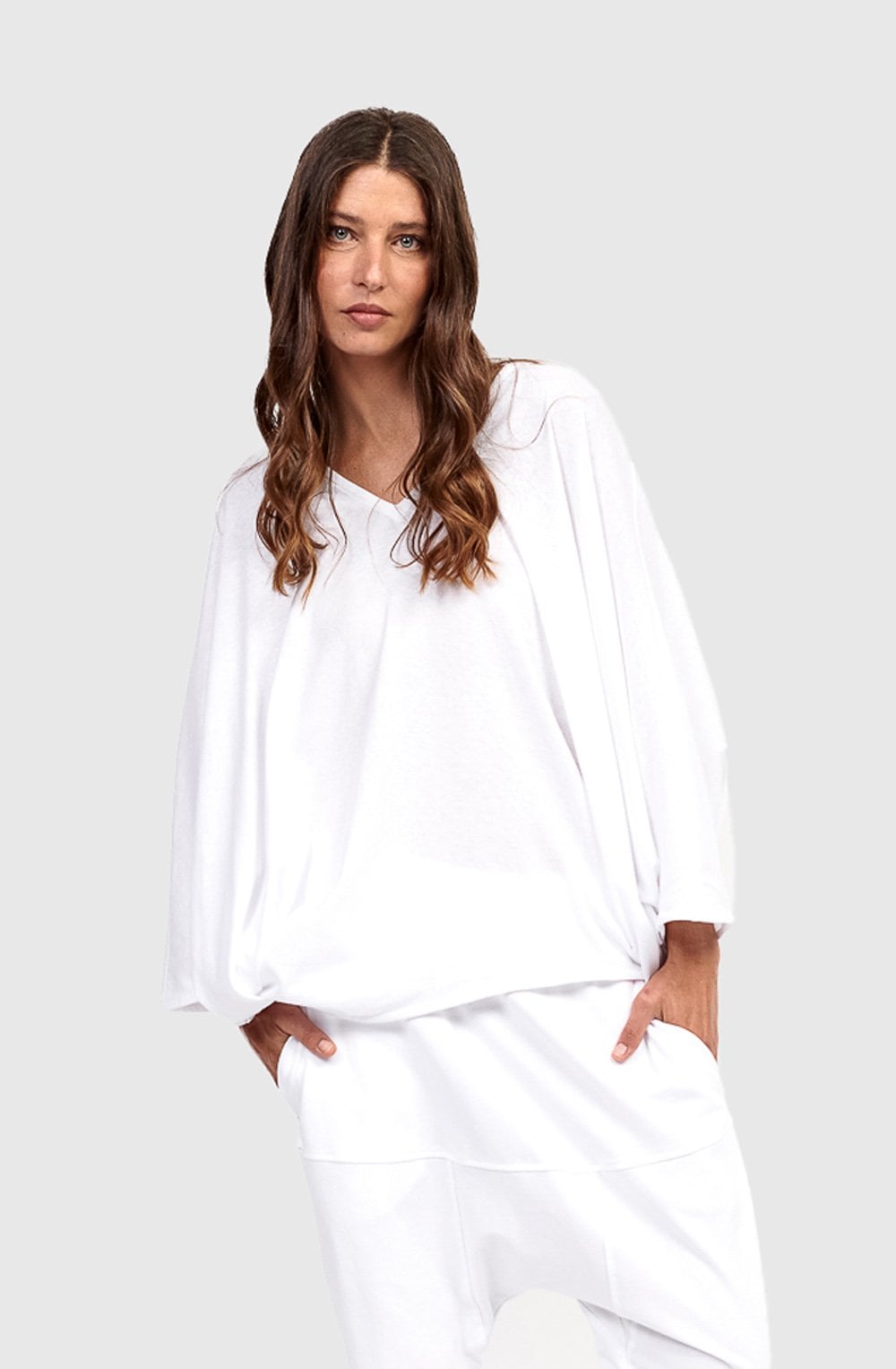 White Abstract Hemline Trapeze Top