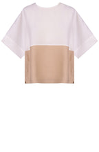White and Beige Linen Mix Top