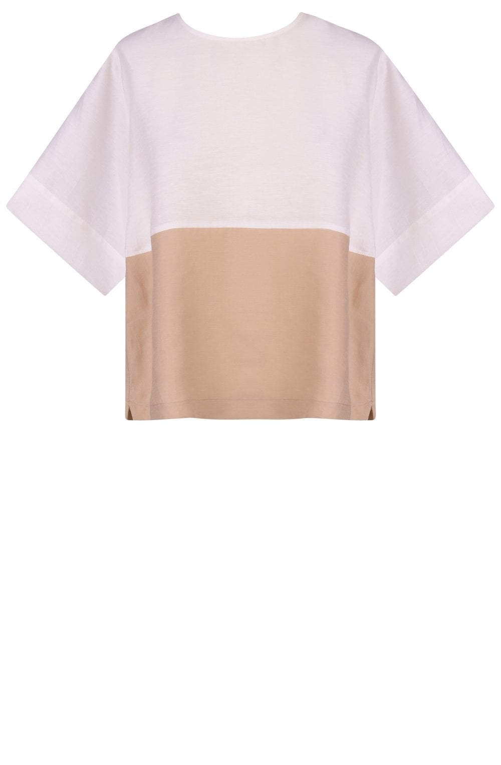 White and Beige Linen Mix Top