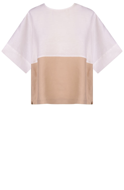 White and Beige Linen Mix Top