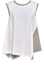 White and Sage Abstract Hem Vest Top