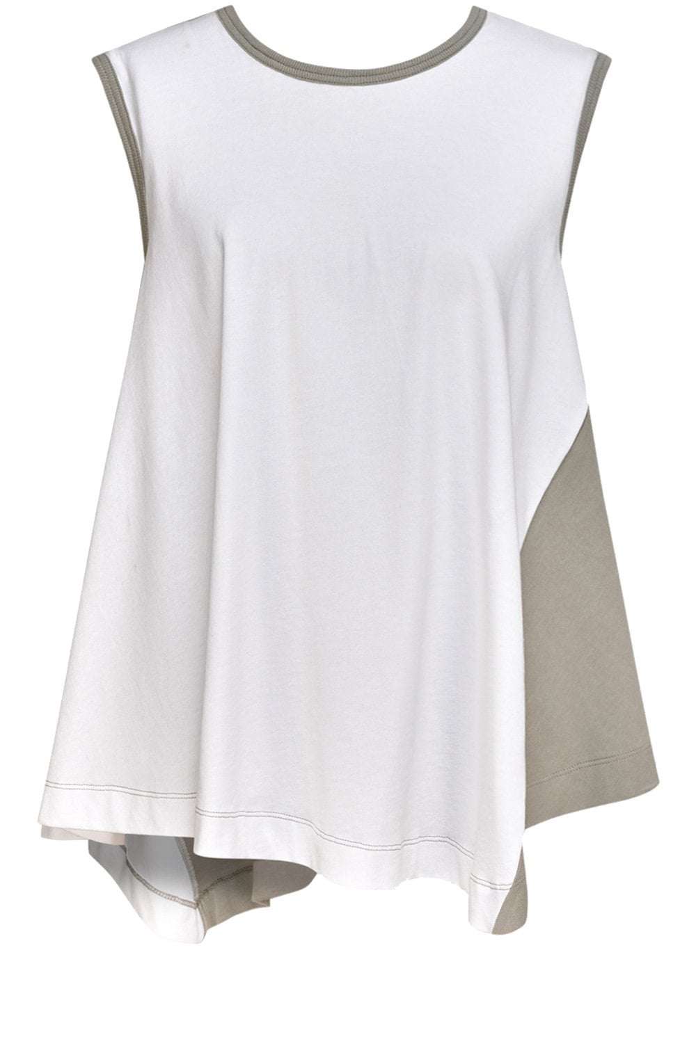 White and Sage Abstract Hem Vest Top
