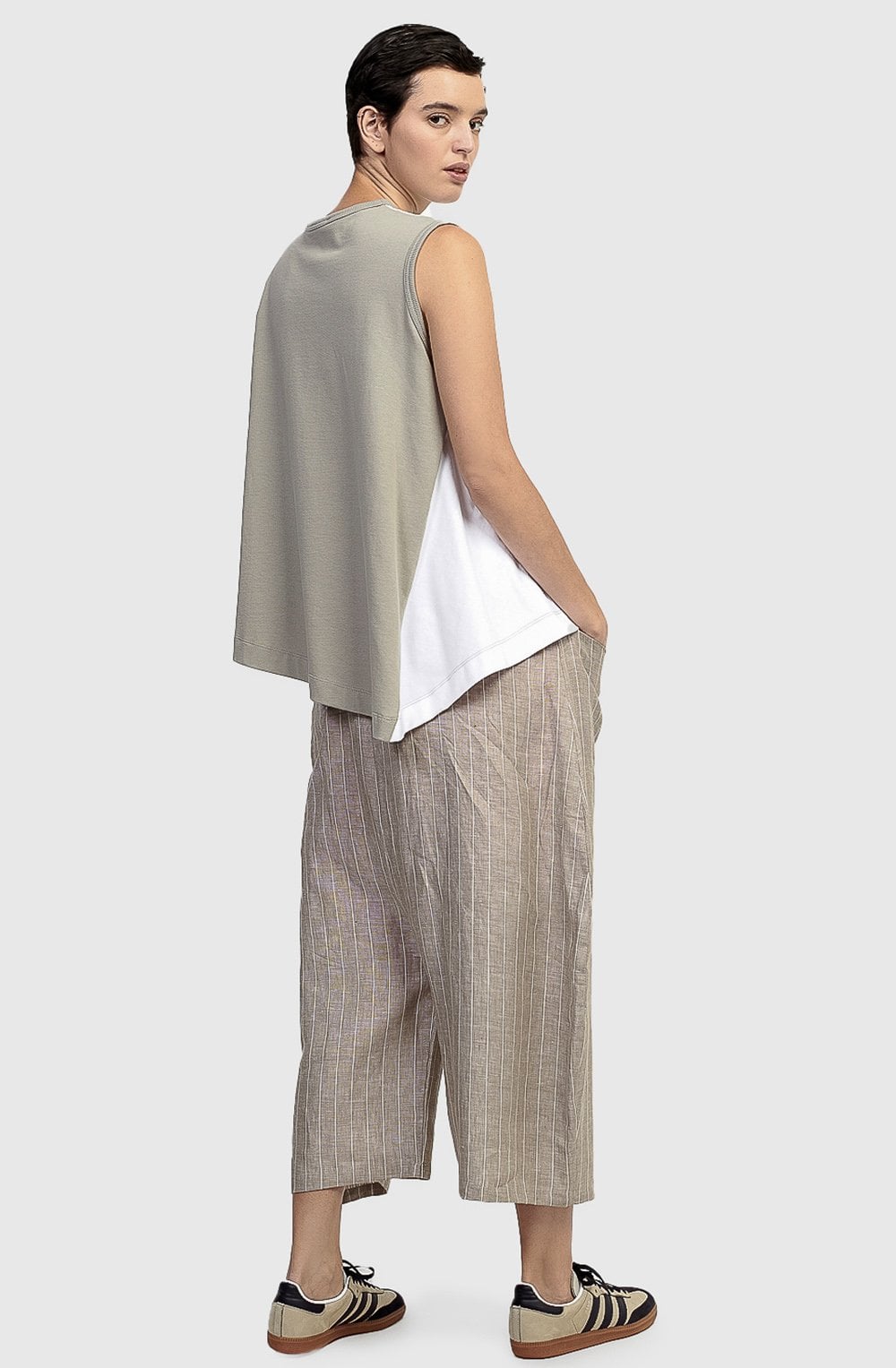 White and Sage Abstract Hem Vest Top