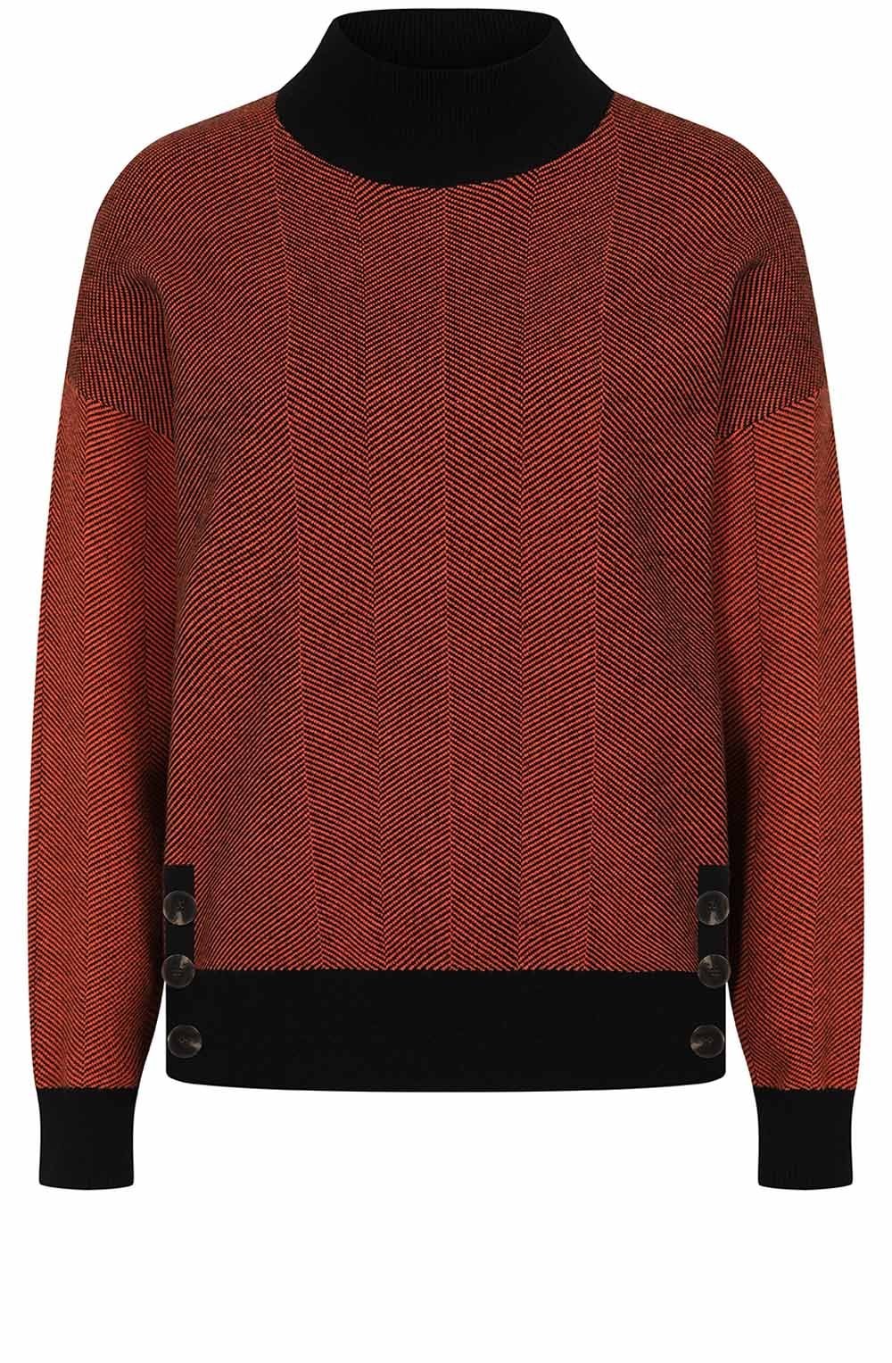 Black and Flame Herringbone Padstow Jumper