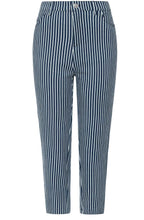 Cassie Blue and White Striped Crop Jeans