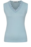 Chalk Blue Fern Lace Trim Top
