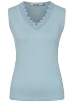 Chalk Blue Fern Lace Trim Top