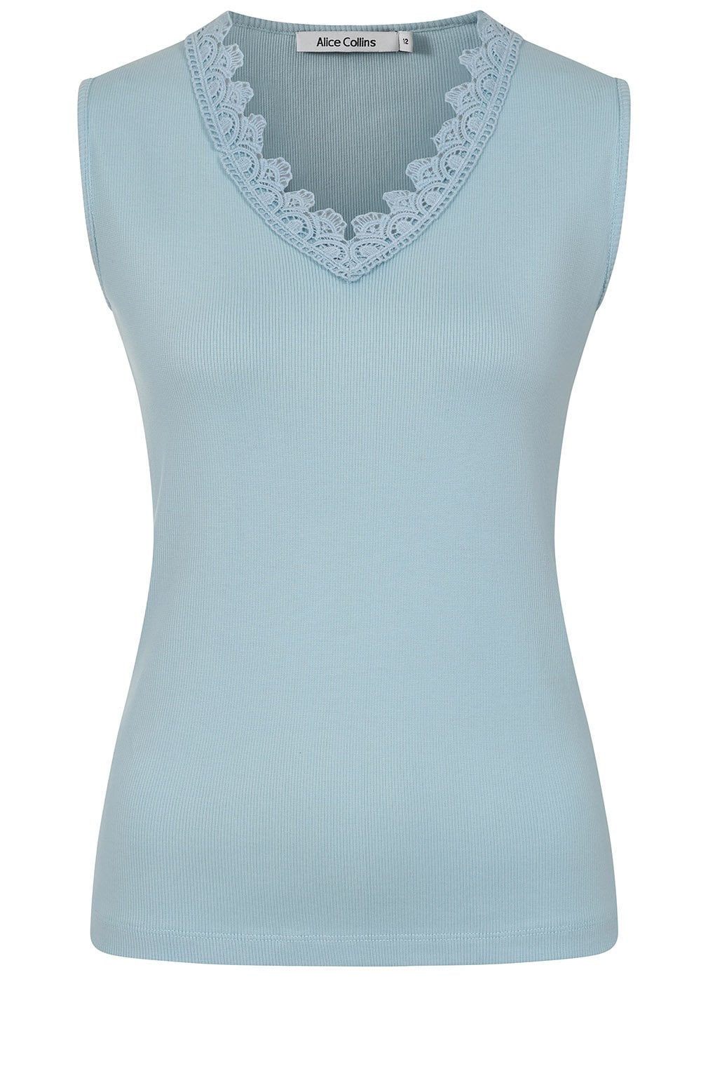 Chalk Blue Fern Lace Trim Top