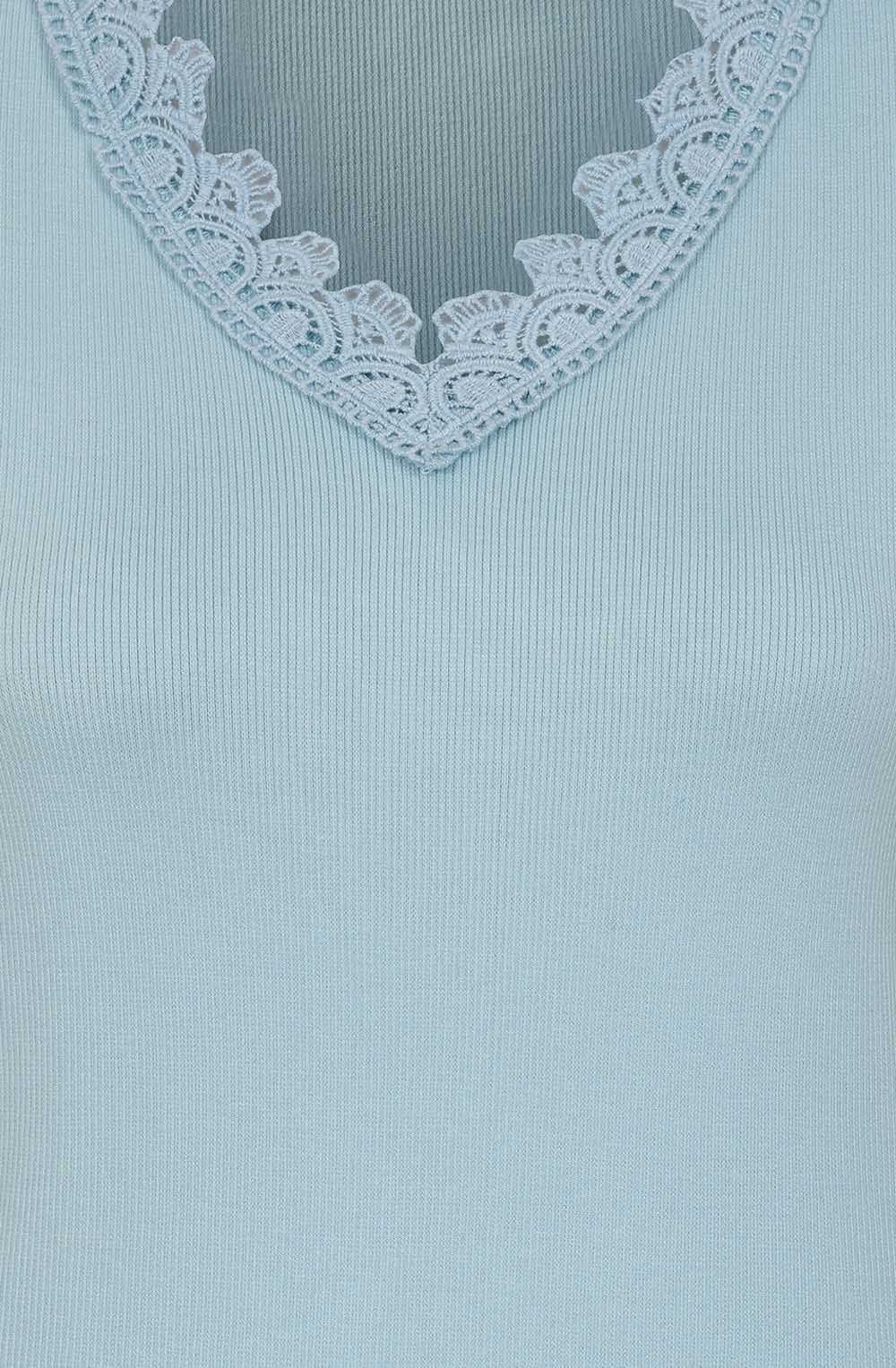 Chalk Blue Fern Lace Trim Top