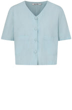 Chalk Blue Linen Mix Button V Neck Top