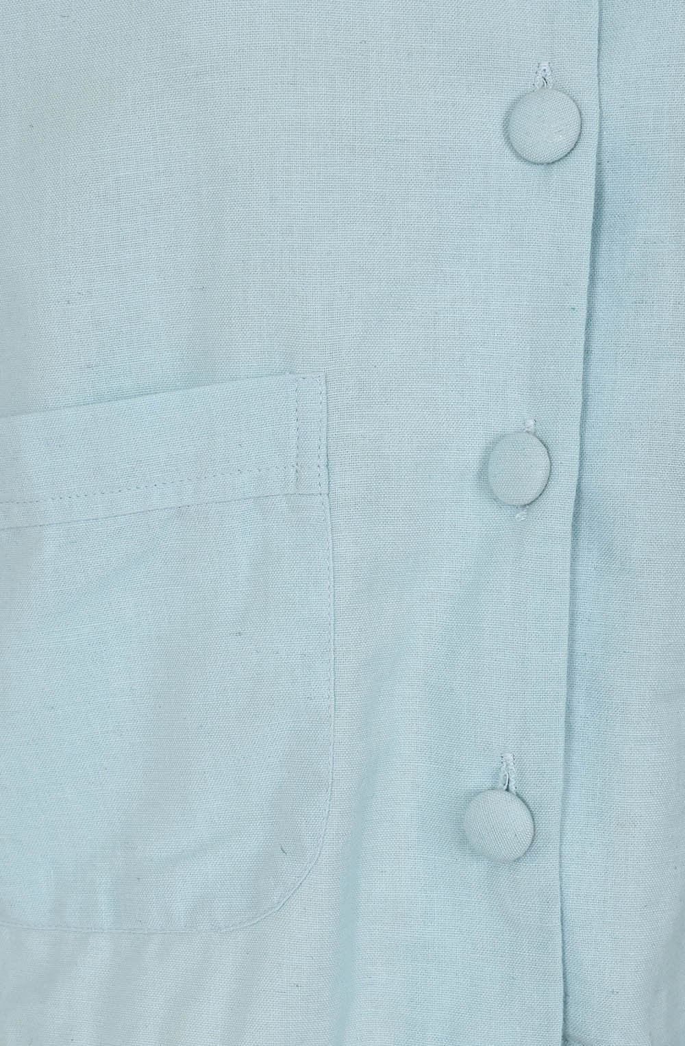 Chalk Blue Linen Mix Button V Neck Top