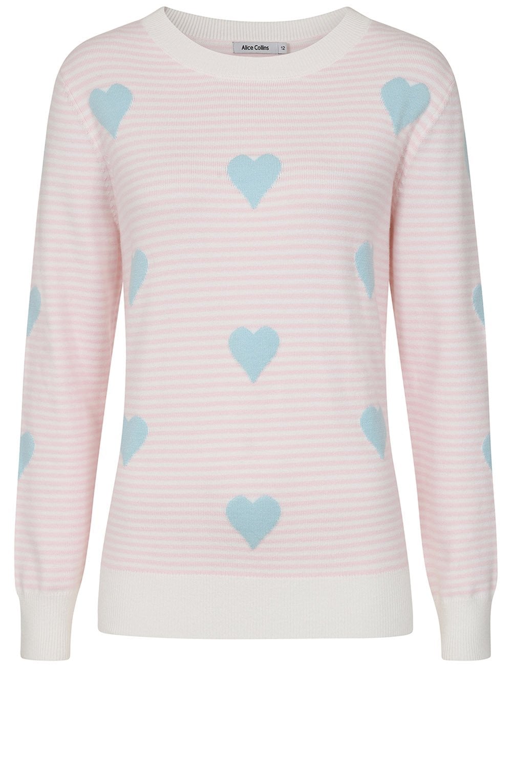 Chalk Pink Stripes and Dusky Blue Hearts Lola Jumper