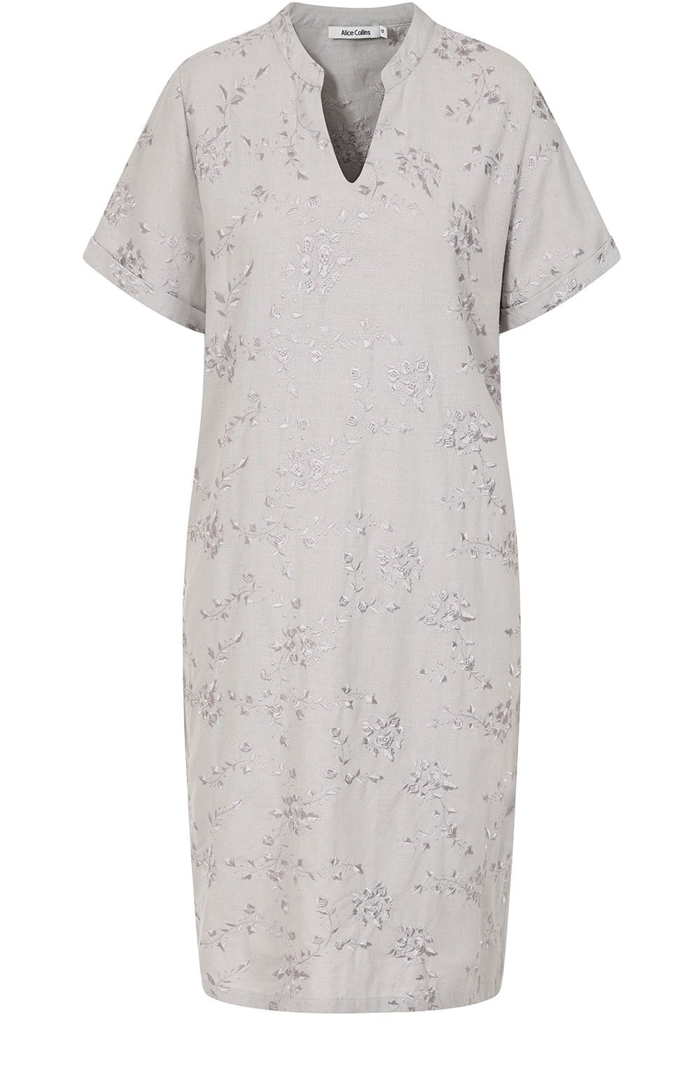 Dusky Grey Posy Embroidered Hazel Dress