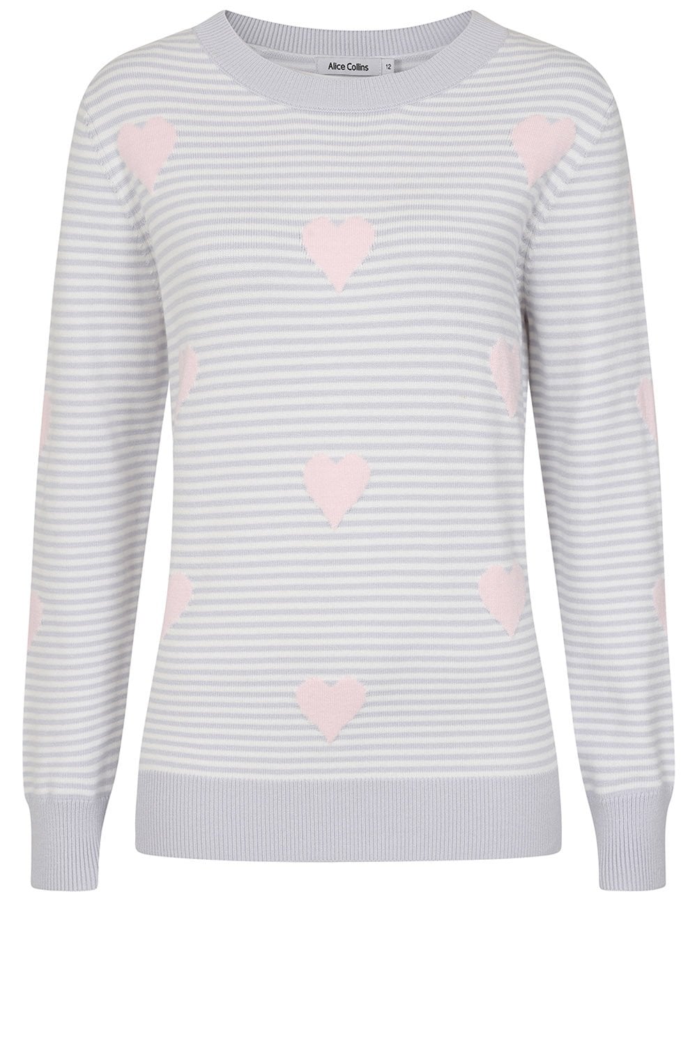 Dusky Grey Stripes and Chalk Pink Hearts Lola Jumper