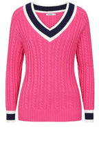Fuchsia V Neck Cable Knit Liz Jumper