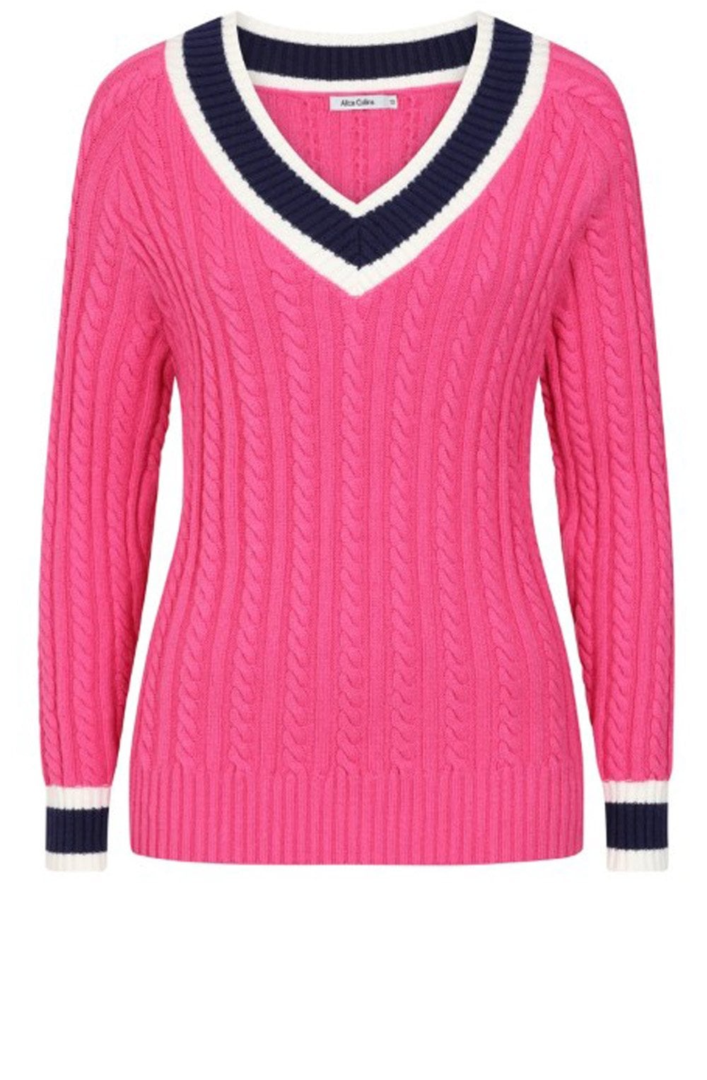 Fuchsia V Neck Cable Knit Liz Jumper