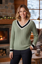 Khaki V Neck Cable Knit Liz Jumper