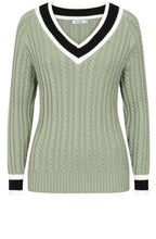 Khaki V Neck Cable Knit Liz Jumper