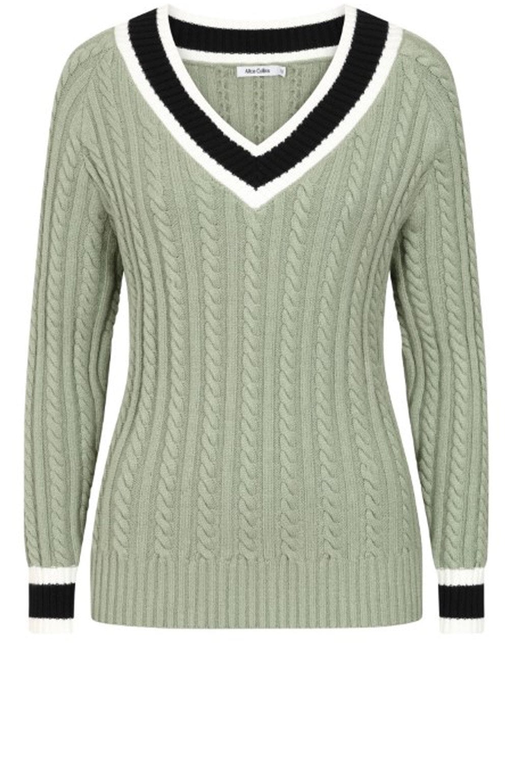Khaki V Neck Cable Knit Liz Jumper