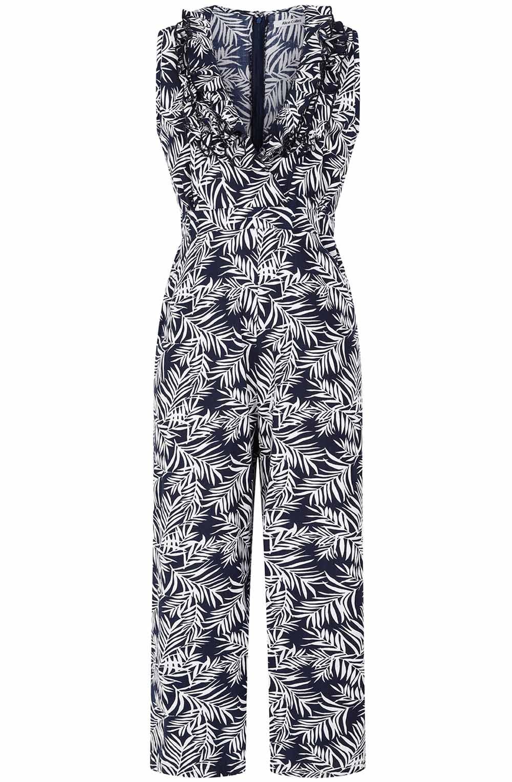 Midnight Palm Leaf Ruffle Jumpsuit