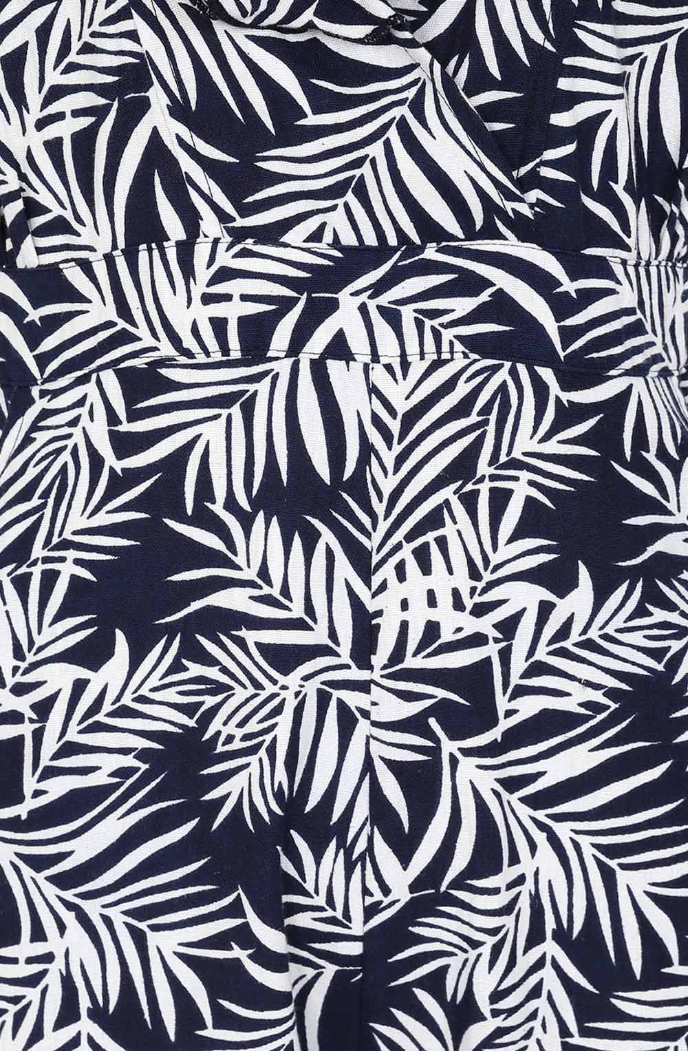 Midnight Palm Leaf Ruffle Jumpsuit
