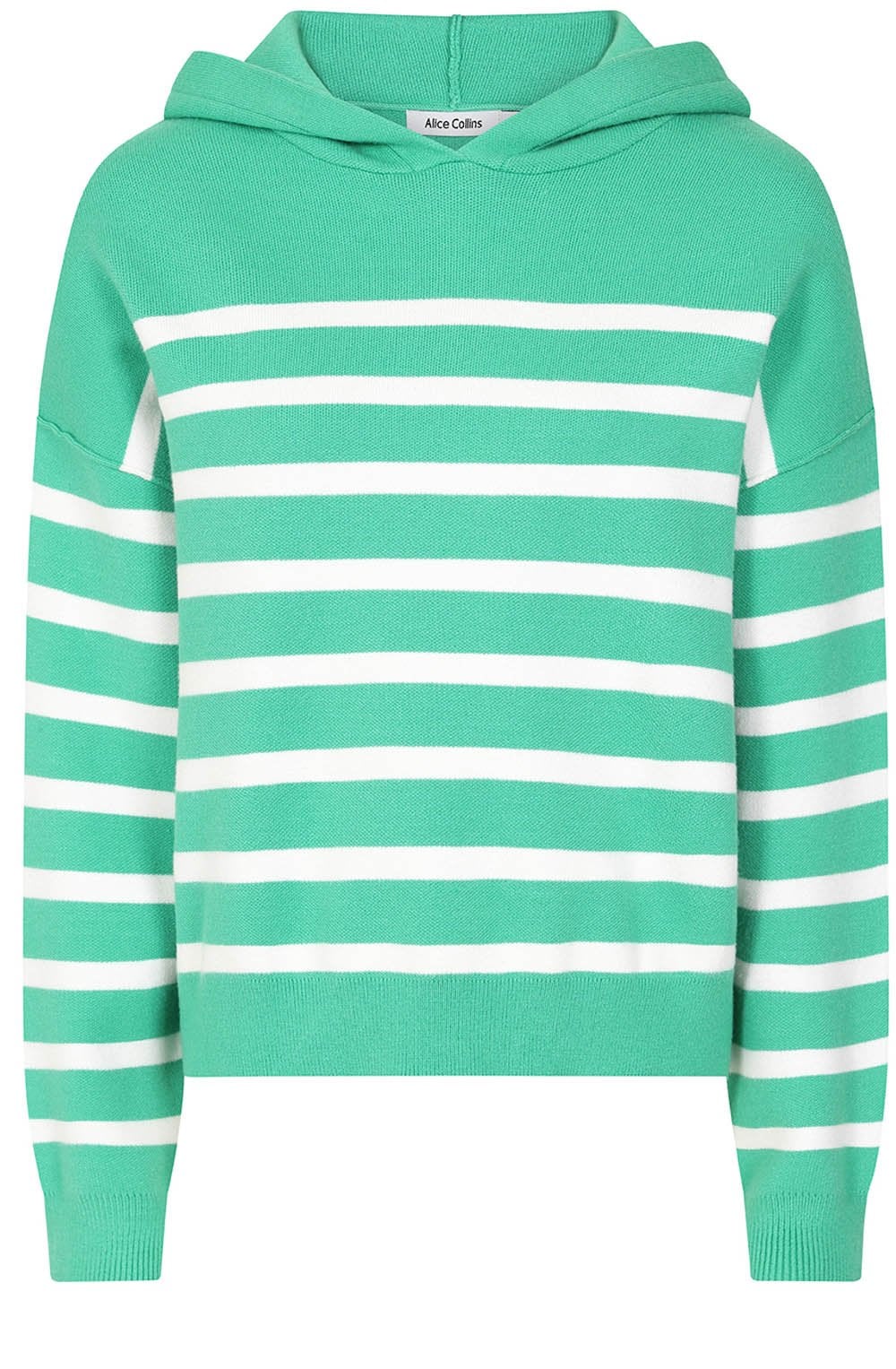 Mint and White Padstow Hooded Pullover